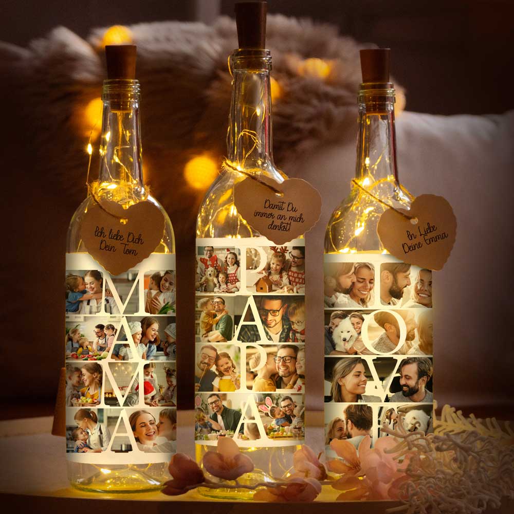 Personalisierte Lichterflasche "Fotocollage #1"