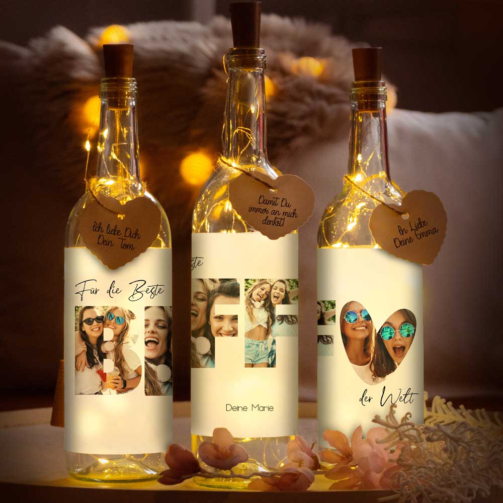 Personalisierte Lichterflasche "Fotocollage #3"