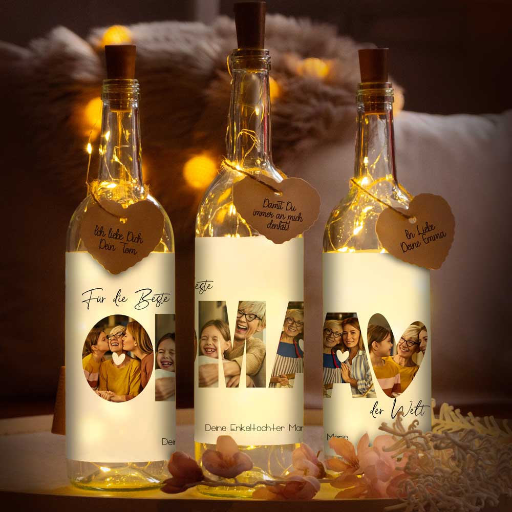 Personalisierte Lichterflasche "Fotocollage #3"