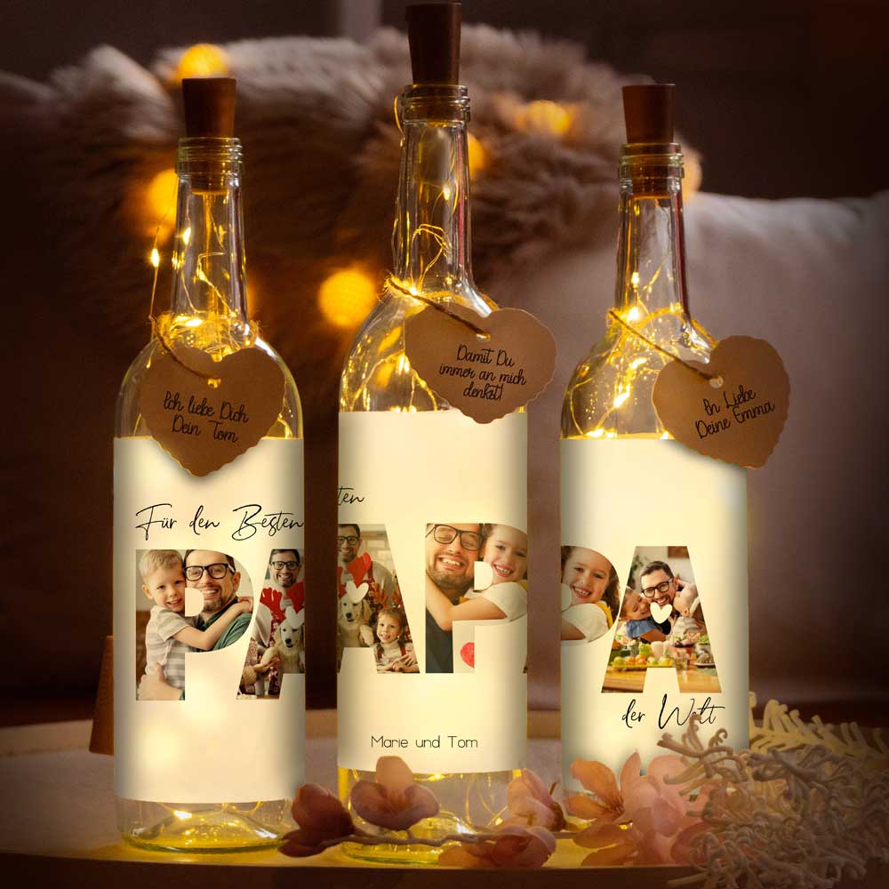 Personalisierte Lichterflasche "Fotocollage #3"