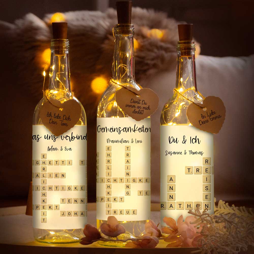 Personalisierte Lichterflasche "Scrabble"