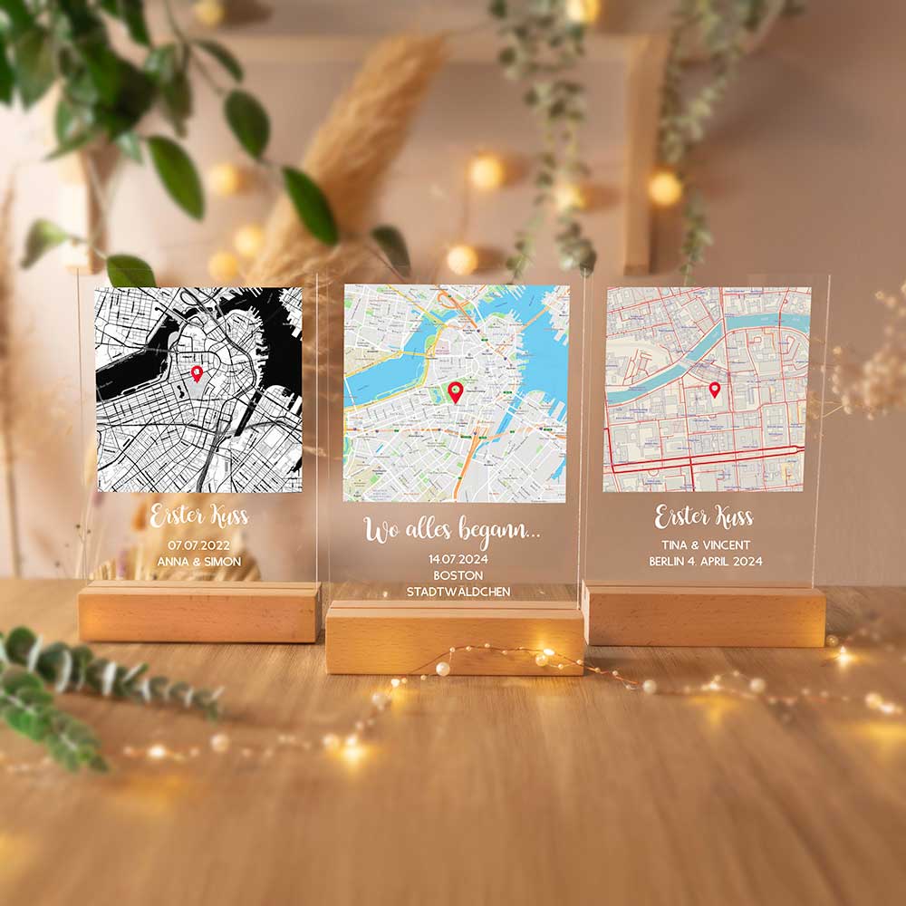 Personalisiertes Bild auf Acrylglas "Wo alles begann #1" | Deine Stadt - Deine Karte - Deine Liebe | Valentinstagsgeschenk