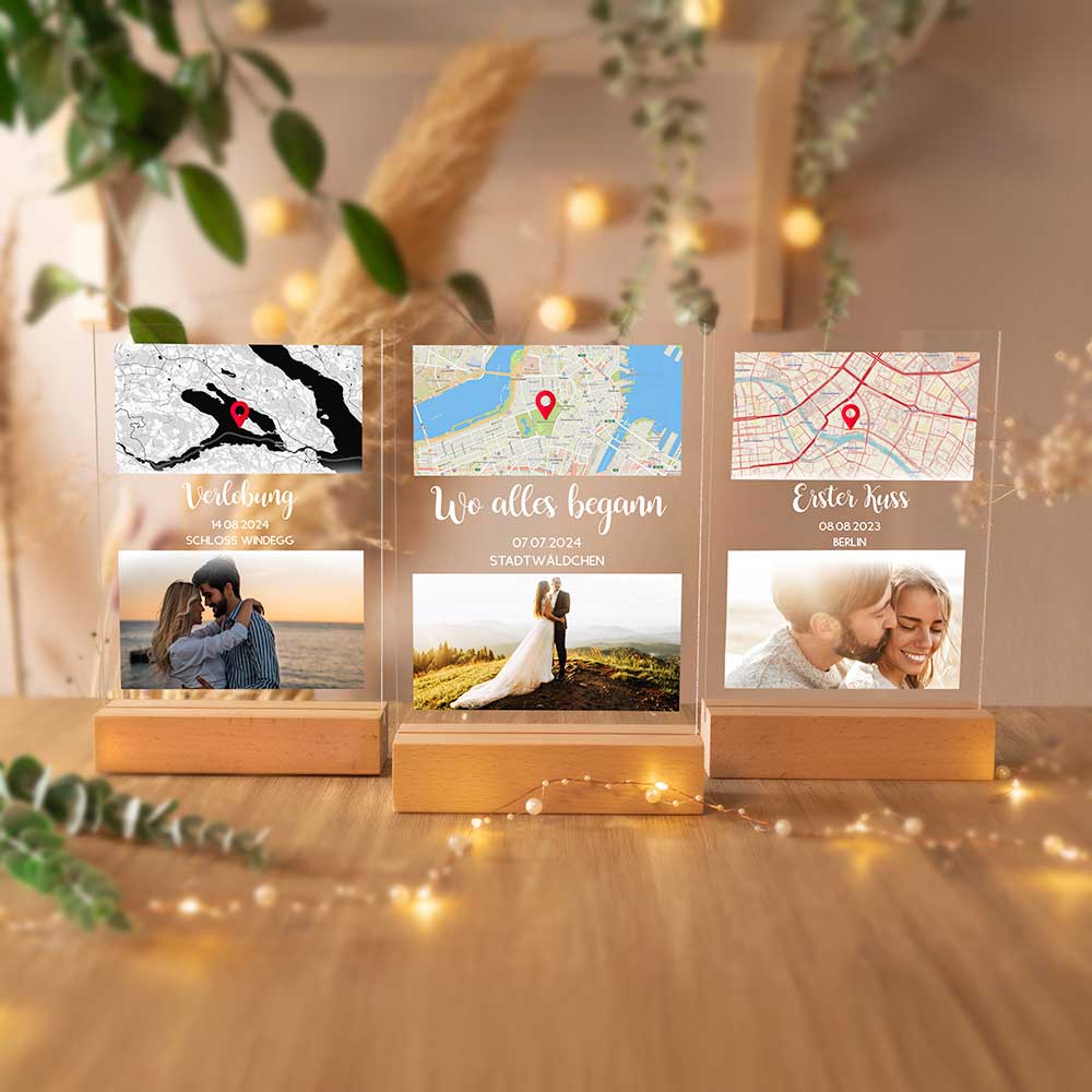 Personalisiertes Bild auf Acrylglas "Wo alles begann #3" | Deine Stadt - Deine Karte - Deine Liebe | Valentinstagsgeschenk