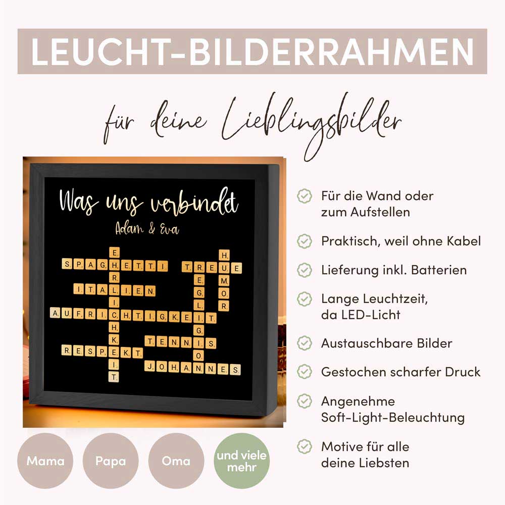 Beleuchteter Bilderrahmen inkl. personalisiertem Bild "Scrabble"
