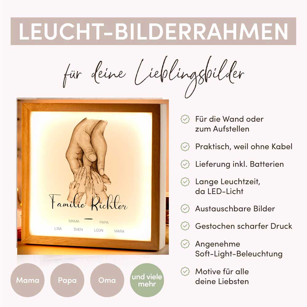 Beleuchteter Bilderrahmen inkl. personalisiertem Bild "Hände"