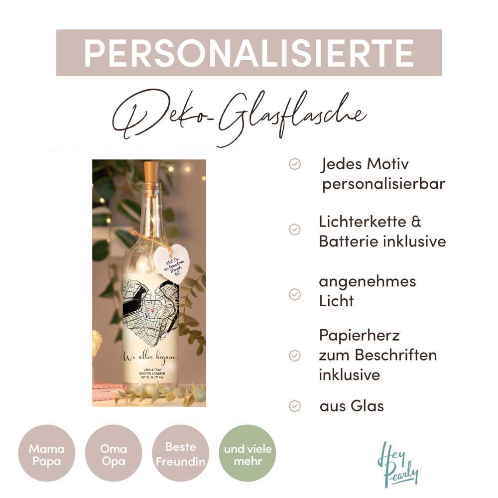 Personalisierte Lichterflasche "Wo alles begann #2" | Deine Stadt - Deine Karte - Deine Liebe | Valentinstagsgeschenk