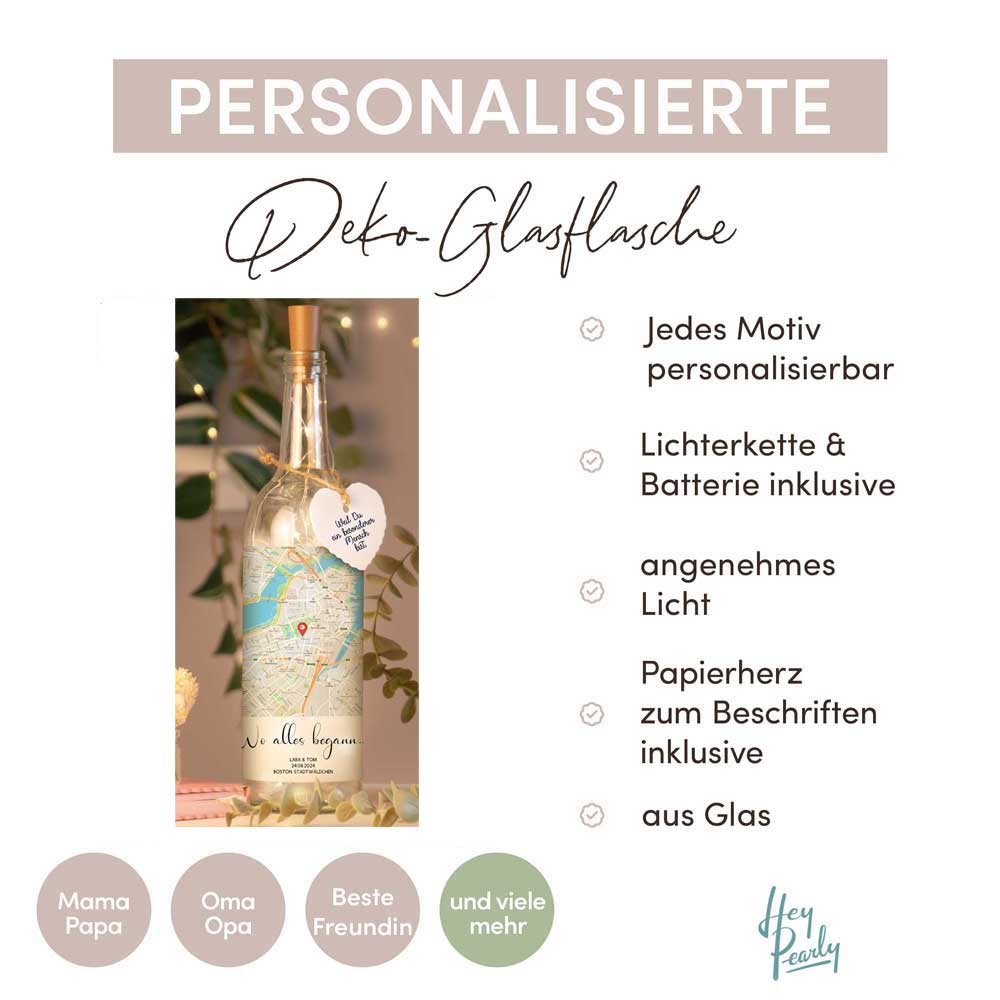Personalisierte Lichterflasche "Wo alles begann #1" | Deine Stadt - Deine Karte - Deine Liebe | Valentinstagsgeschenk