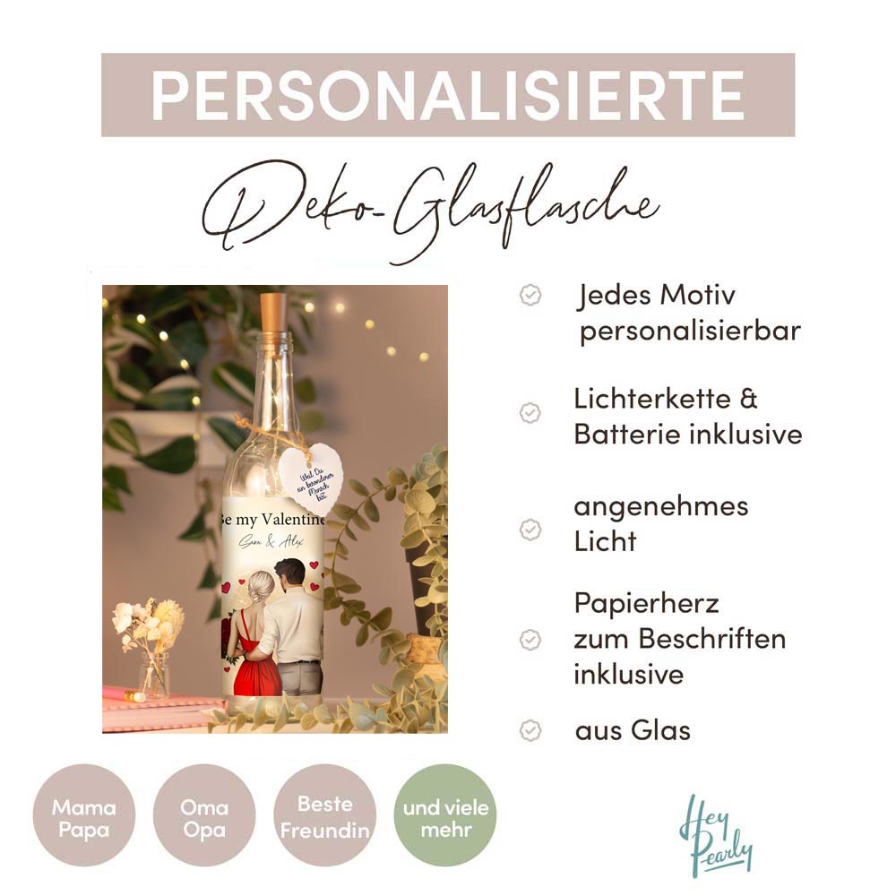 Personalisierte Lichterflasche "Be My Valentine #1" | Valentinstagsgeschenk
