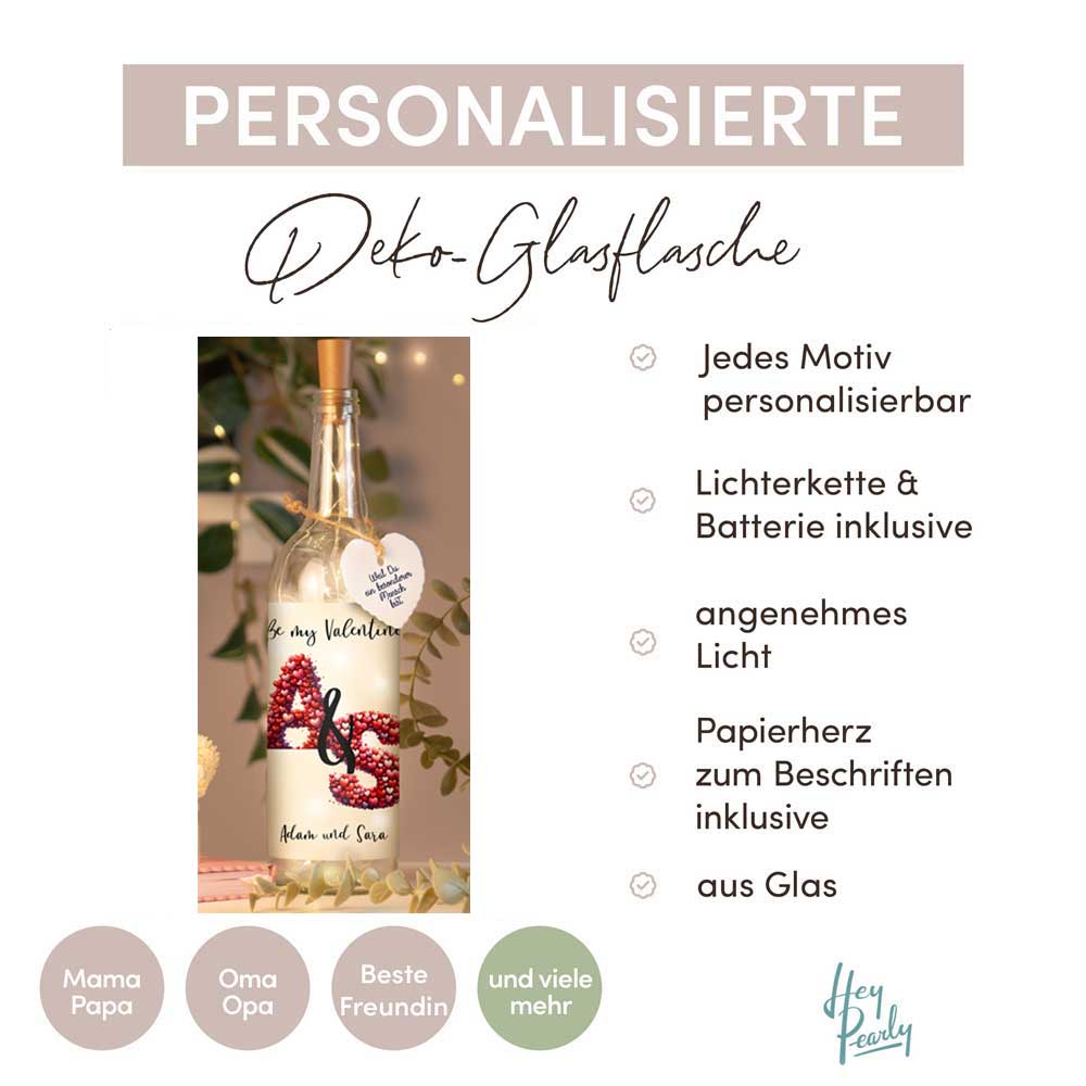 Personalisierte Lichterflasche "Be My Valentine #2" | Valentinstagsgeschenk
