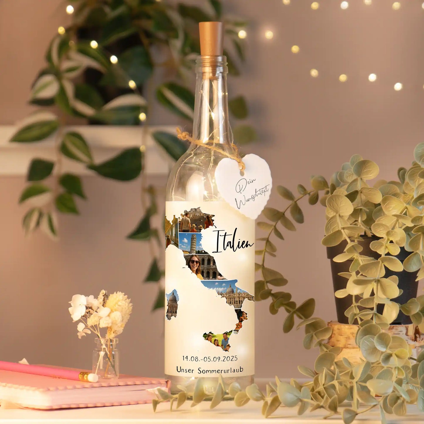 Personalisierte Lichterflasche "Unser Urlaub #1"