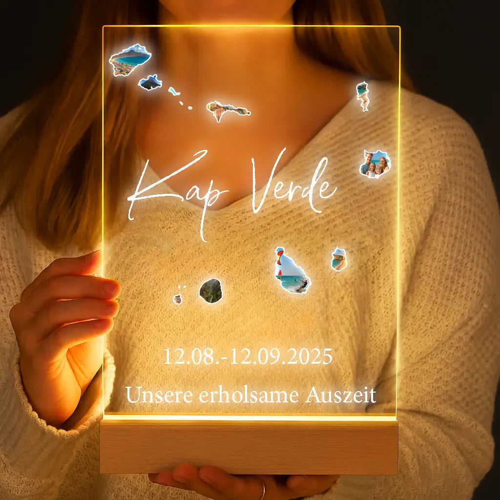 Personalisierte LED-Lampe aus Acrylglas "Unser Urlaub #1"