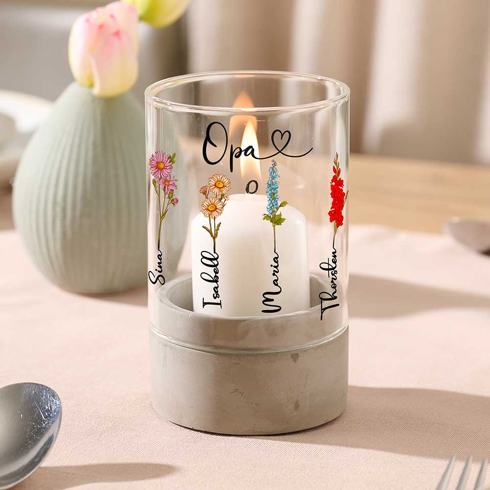 Personalisiertes Windlicht "Geburtsblume"
