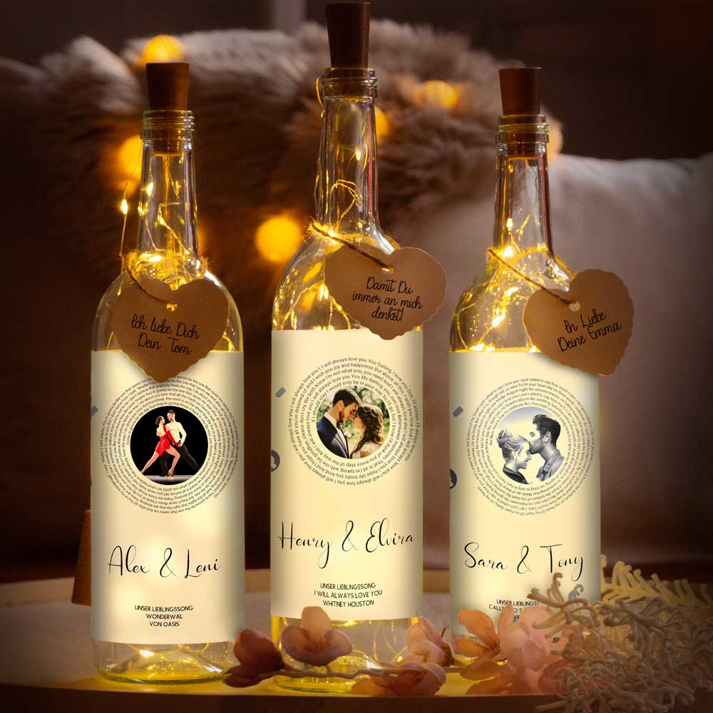 Personalisierte Lichterflasche "Unser Song"