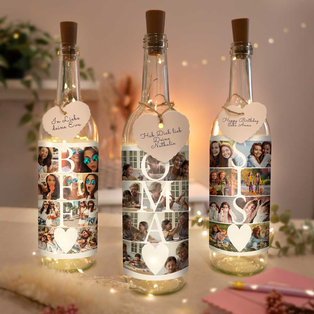 Personalisierte Lichterflasche "Fotocollage #1"