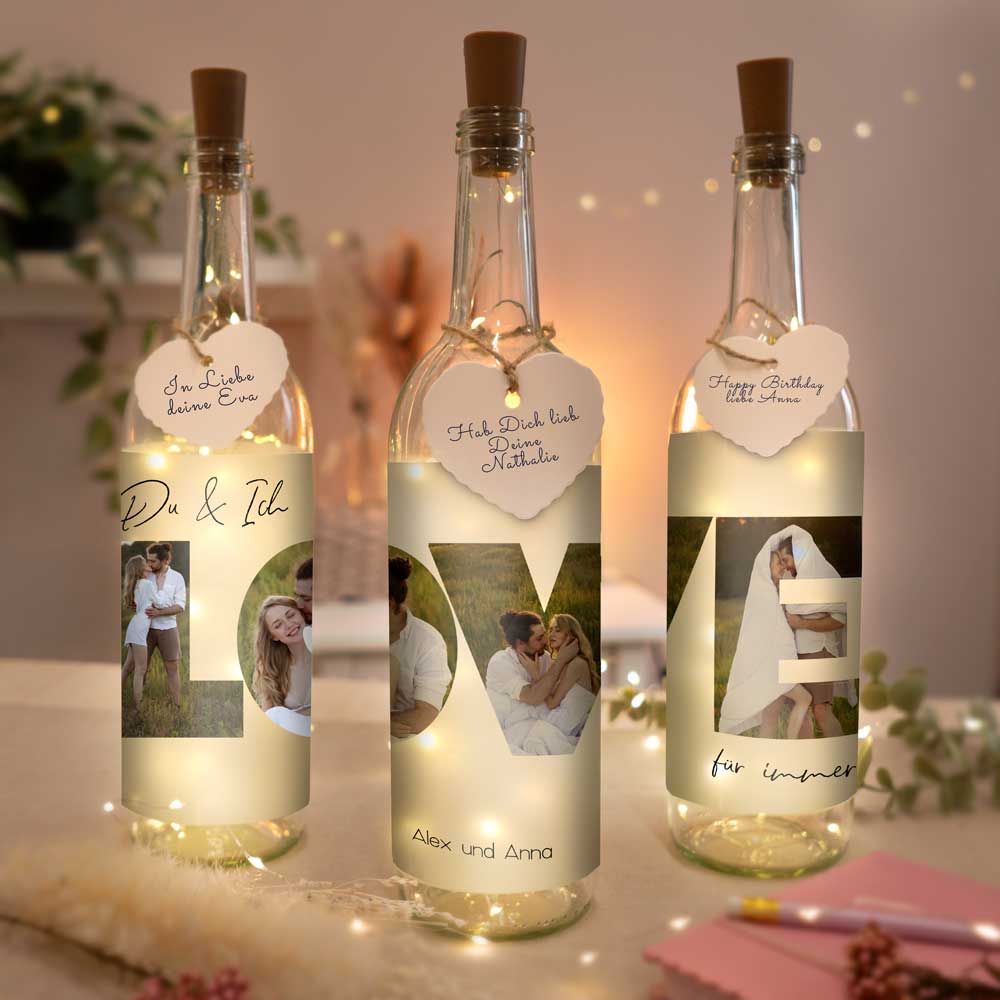 Personalisierte Lichterflasche "Fotocollage #3"
