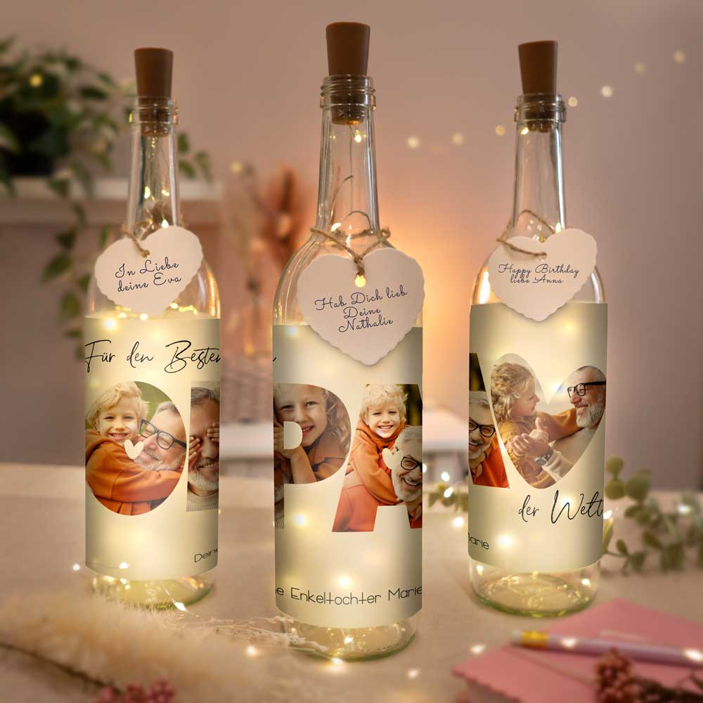 Personalisierte Lichterflasche "Fotocollage #3"