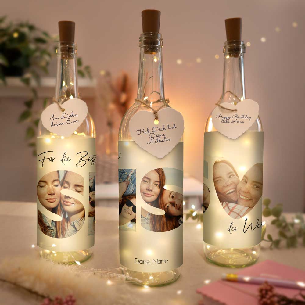 Personalisierte Lichterflasche "Fotocollage #3"
