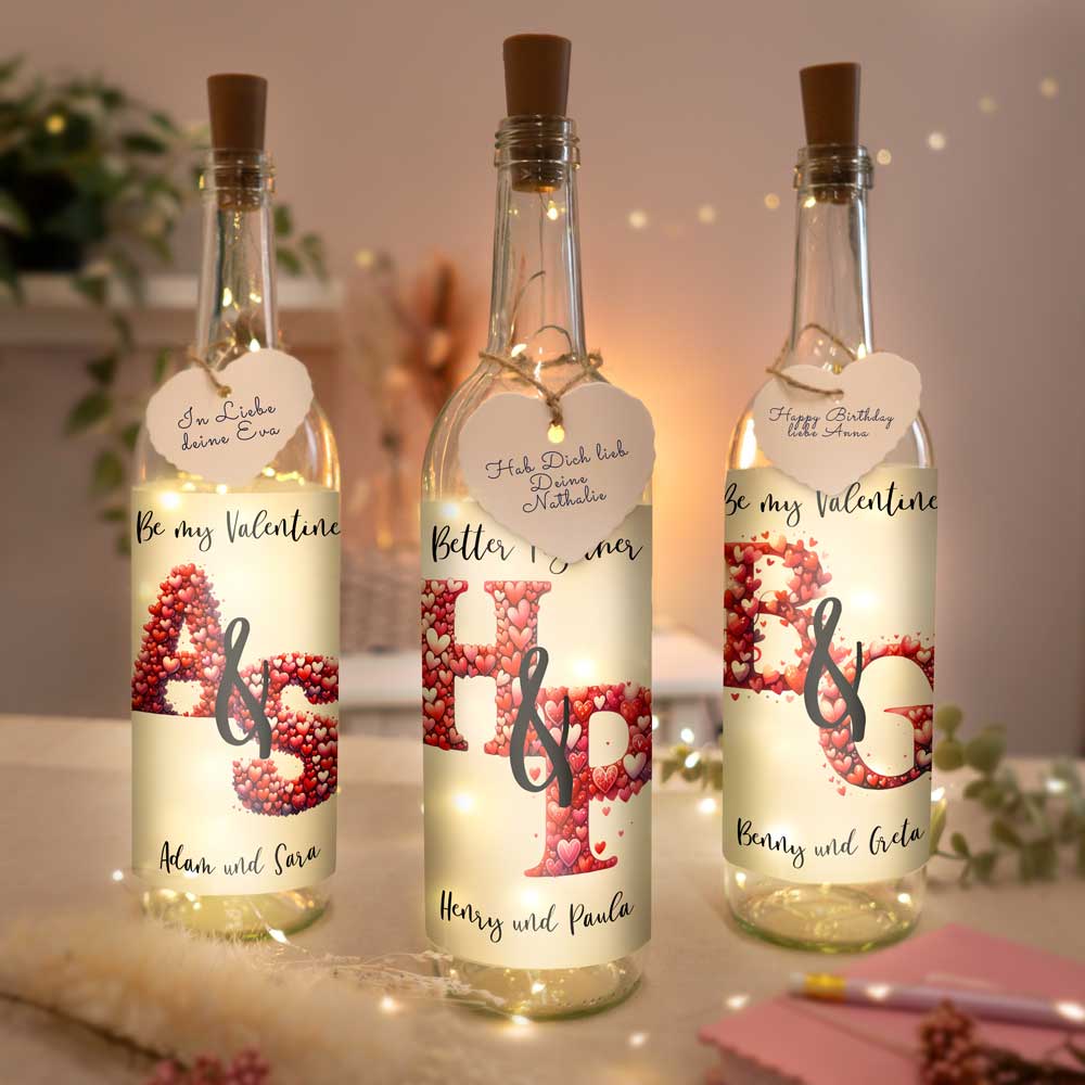 Personalisierte Lichterflasche "Be My Valentine #2" | Valentinstagsgeschenk
