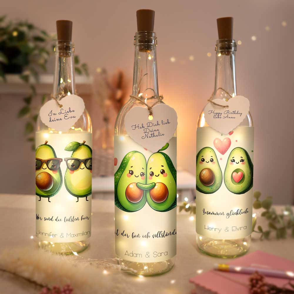 Personalisierte Lichterflasche "Avocado"