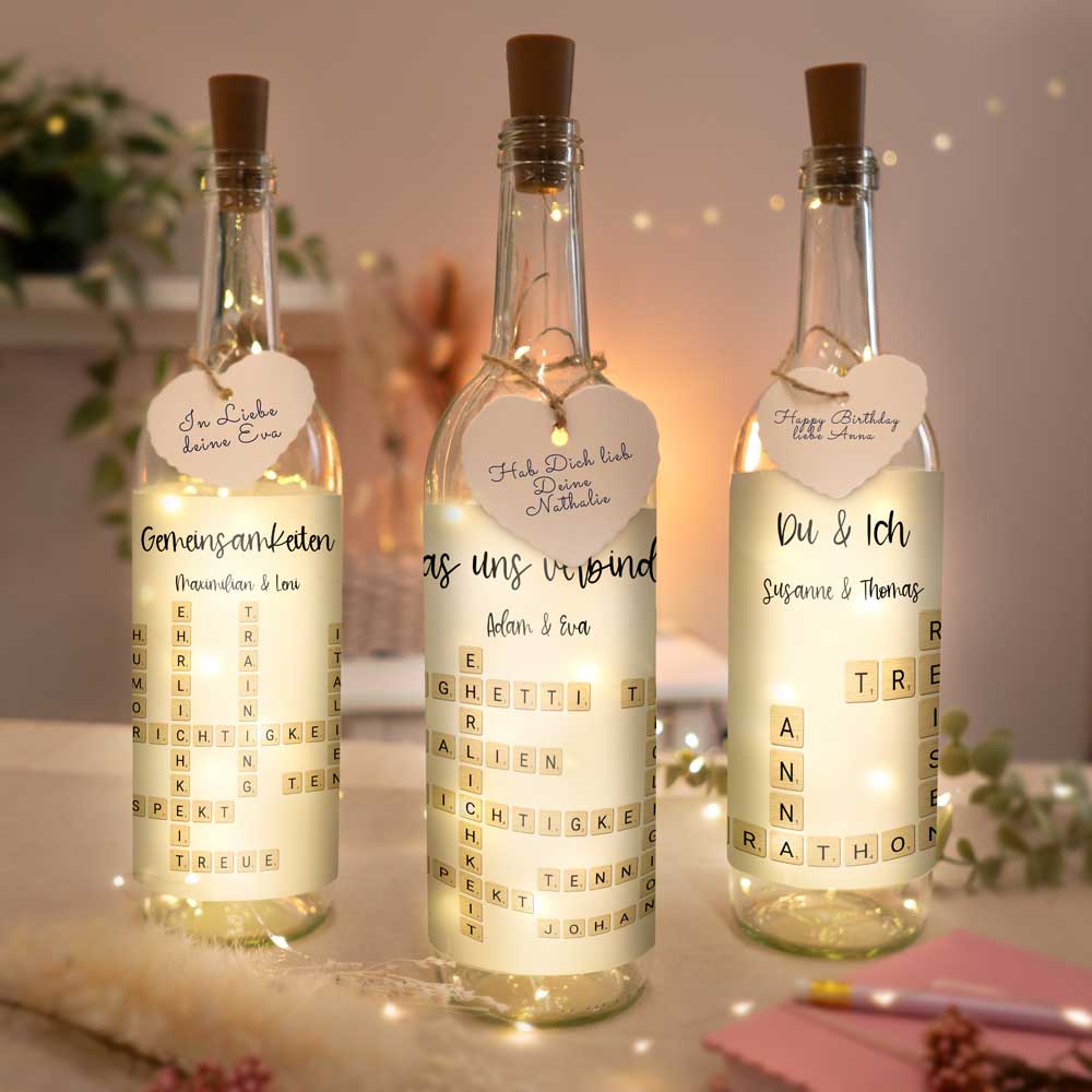 Personalisierte Lichterflasche "Scrabble"