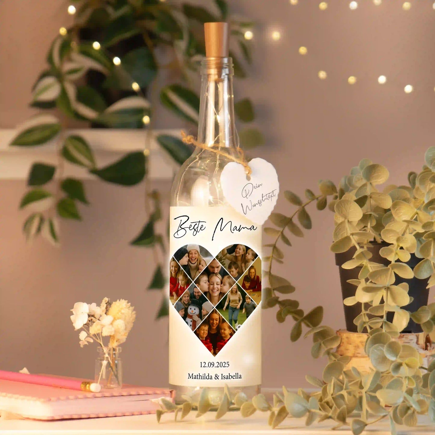 Personalisierte Lichterflasche "Fotocollage #5 Herz"