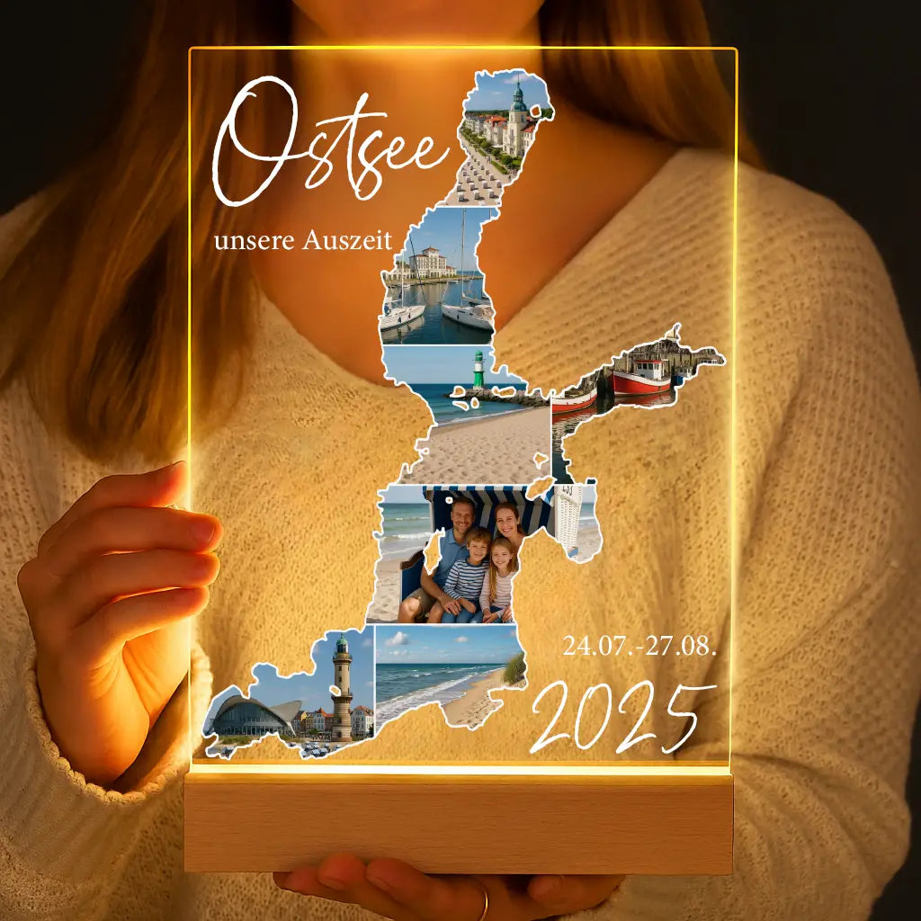 Personalisierte LED-Lampe aus Acrylglas "Unser Urlaub #1"