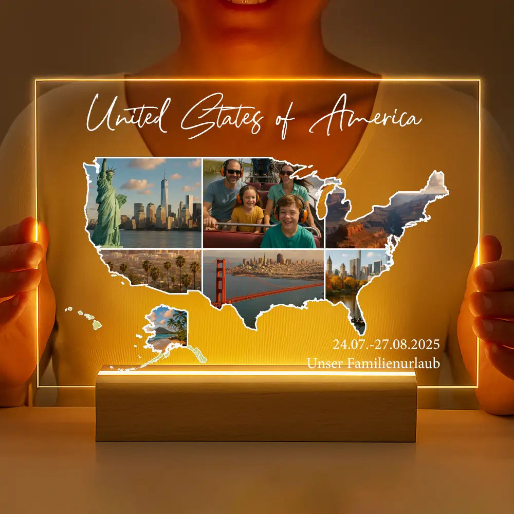Personalisierte LED-Lampe aus Acrylglas "Unser Urlaub #1"