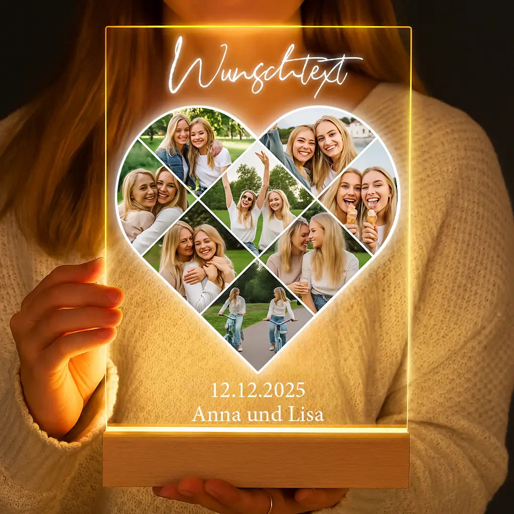 Personalisierte LED-Lampe aus Acrylglas "Fotocollage #5 Herz"