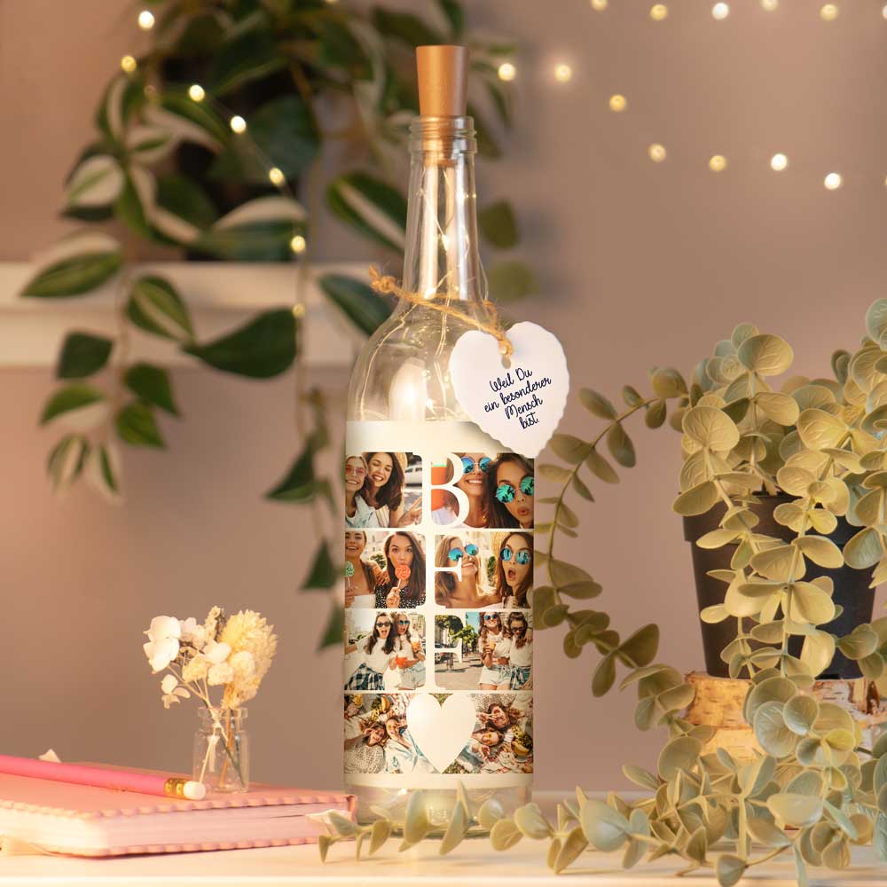 Personalisierte Lichterflasche "Fotocollage #1"