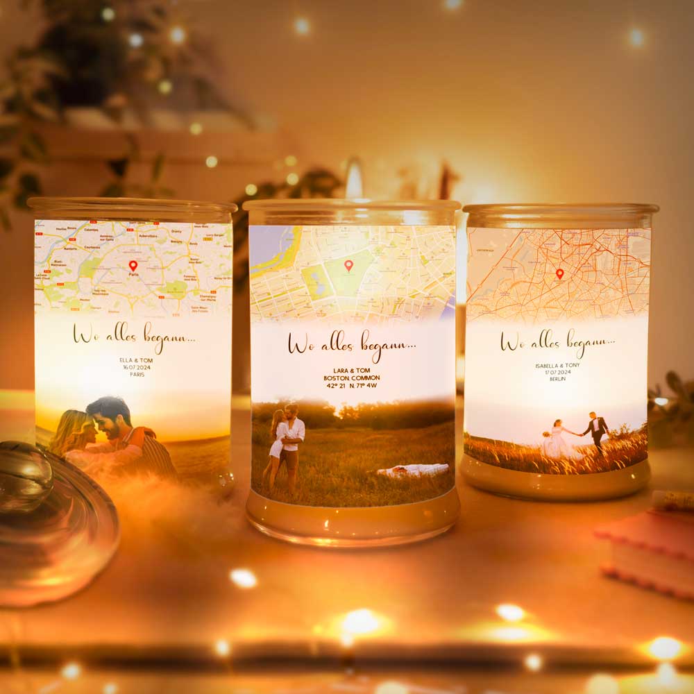 Personalisierte Duftkerze "Wo alles begann #3" | Deine Stadt - Deine Karte - Deine Liebe | Valentinstagsgeschenk