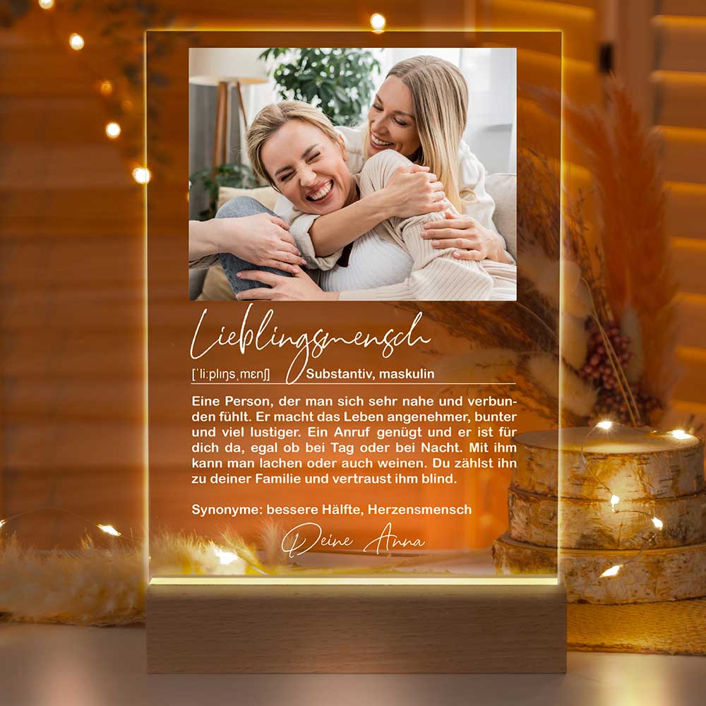 Personalisierte LED-Lampe aus Acrylglas "Definition"