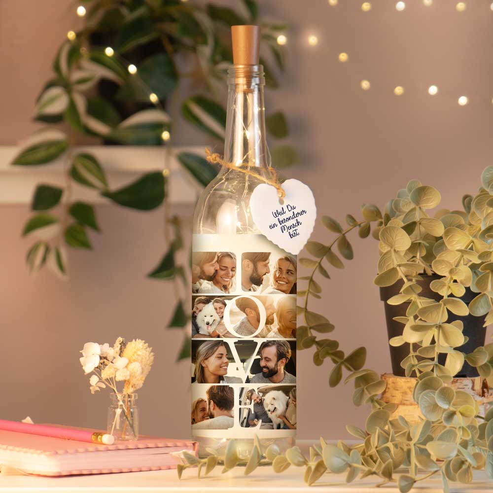 Personalisierte Lichterflasche "Fotocollage #1"