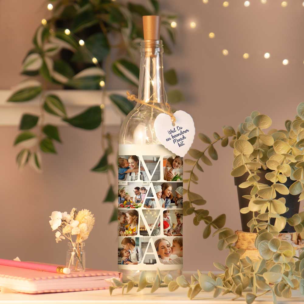 Personalisierte Lichterflasche "Fotocollage #1"