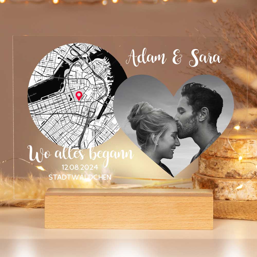 Personalisiertes Bild auf Acrylglas "Wo alles begann #4" | Deine Stadt - Deine Karte - Deine Liebe | Valentinstagsgeschenk