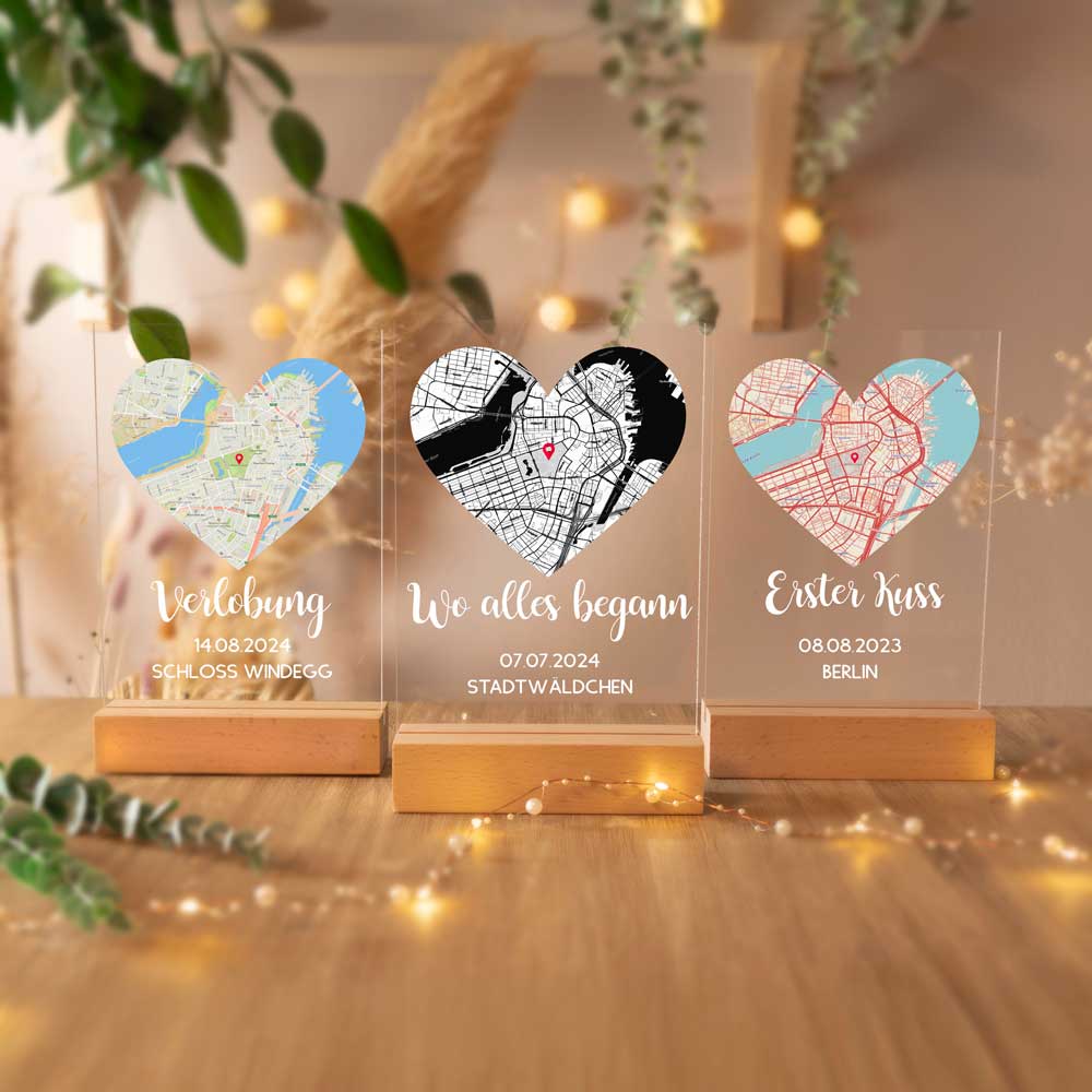 Personalisiertes Bild auf Acrylglas "Wo alles begann #2" | Deine Stadt - Deine Karte - Deine Liebe | Valentinstagsgeschenk