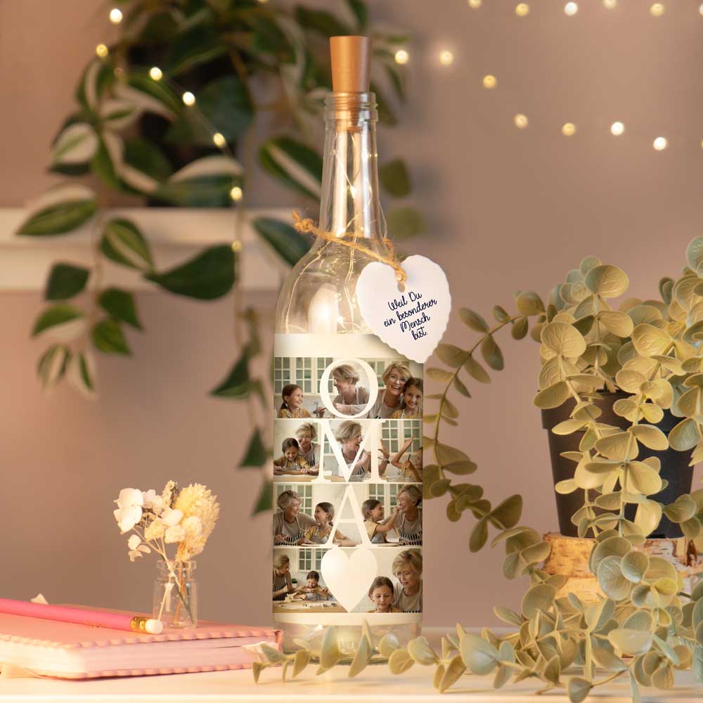 Personalisierte Lichterflasche "Fotocollage #1"