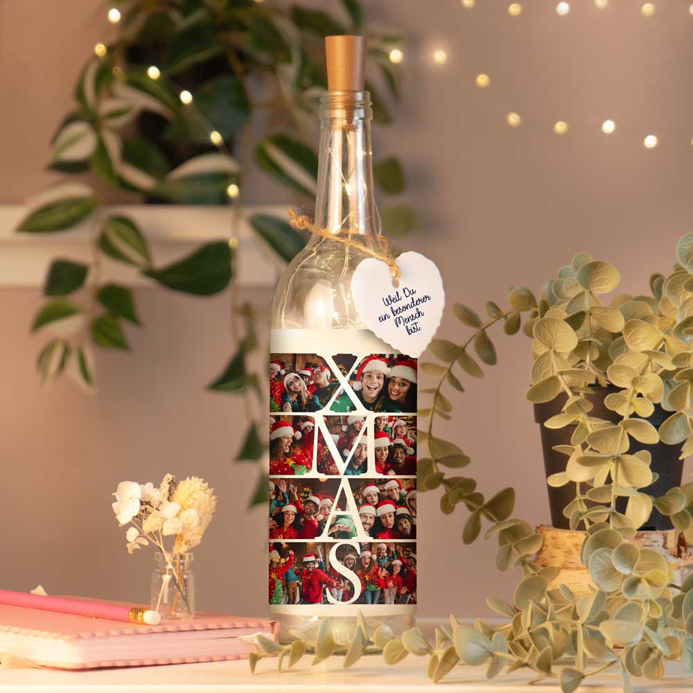 Personalisierte Lichterflasche "Fotocollage #1"