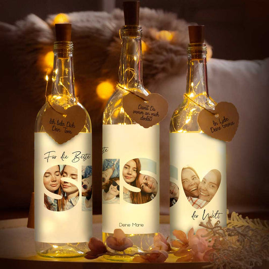 Personalisierte Lichterflasche "Fotocollage #3"