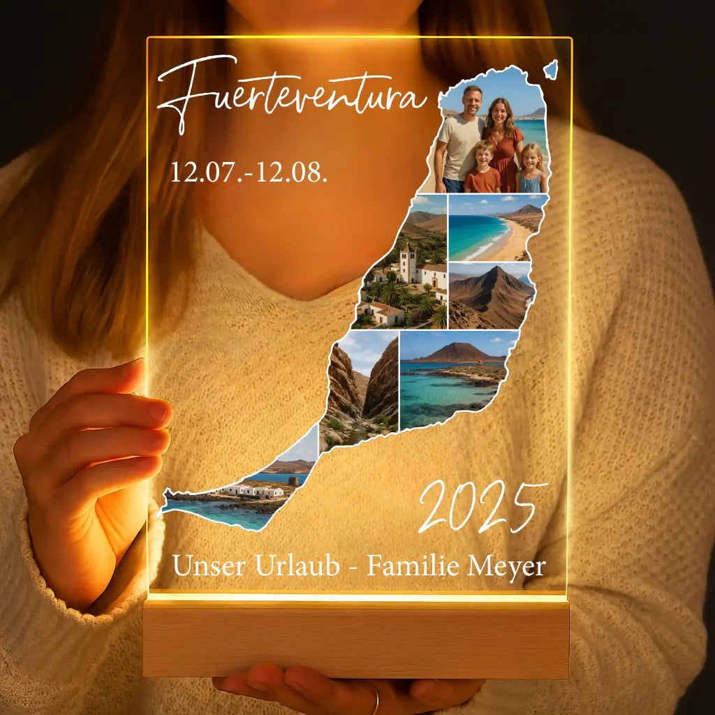 Personalisierte LED-Lampe aus Acrylglas "Unser Urlaub #1"