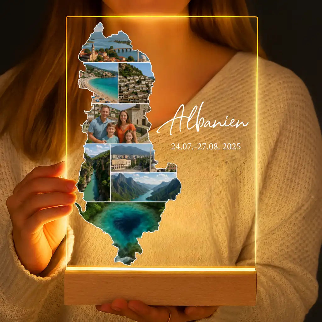 Personalisierte LED-Lampe aus Acrylglas "Unser Urlaub #1"
