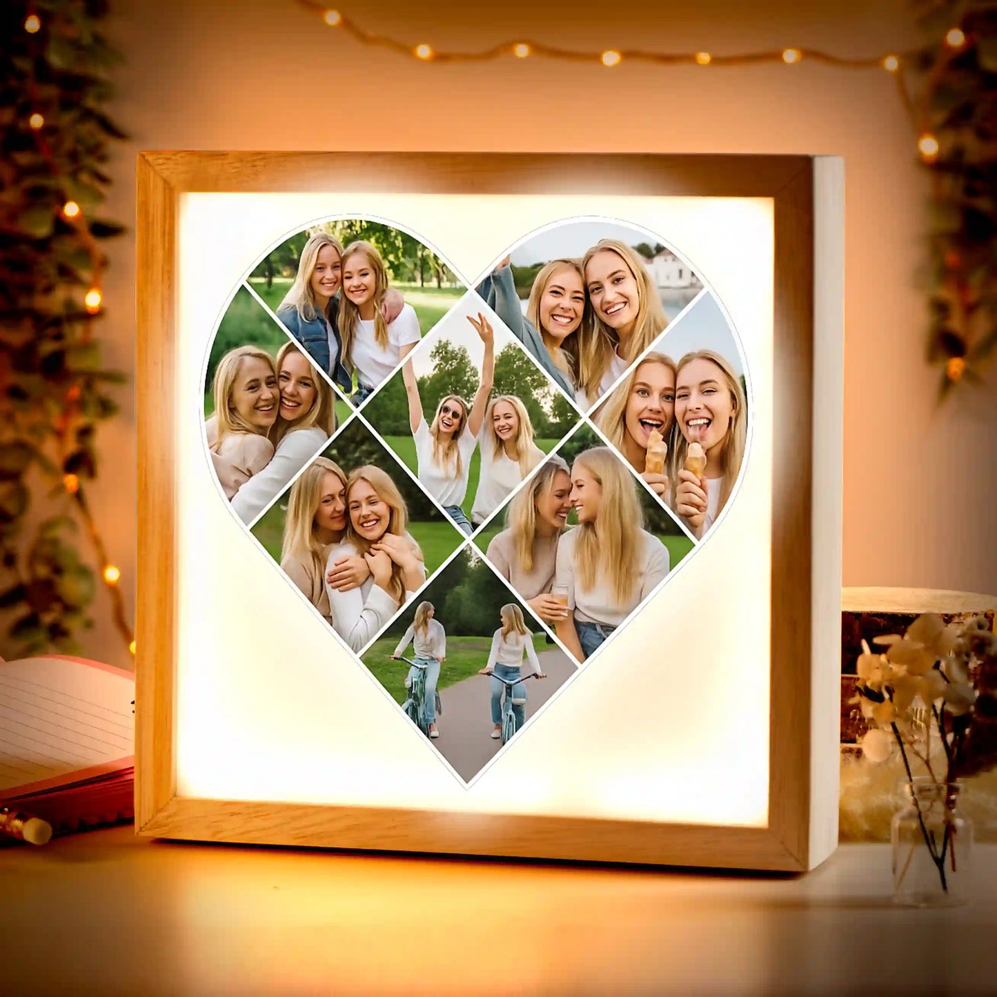 Beleuchteter Bilderrahmen inkl. personalisiertem Bild "Fotocollage #5 Herz"