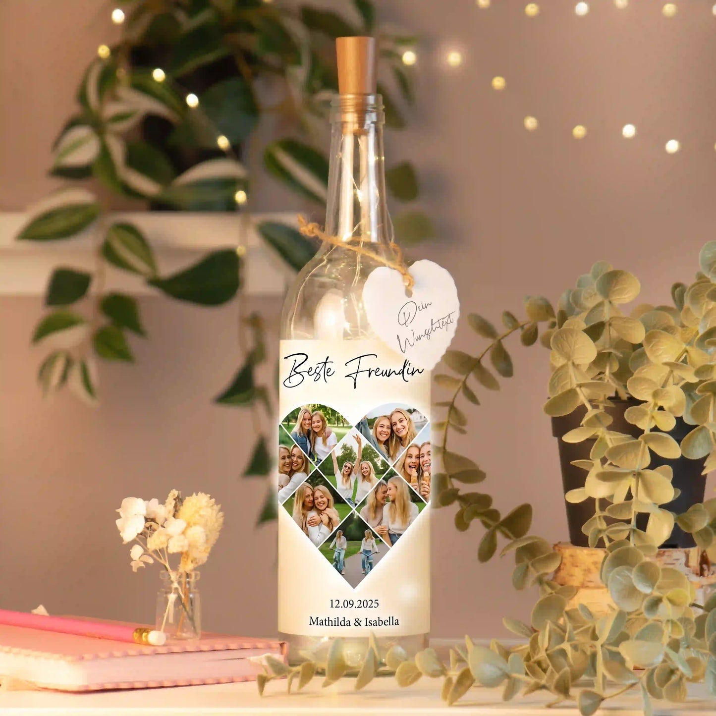 Personalisierte Lichterflasche "Fotocollage #5 Herz"