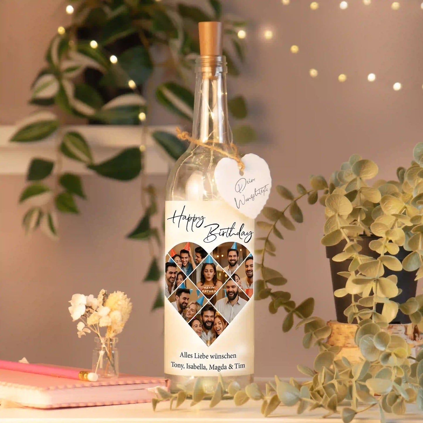 Personalisierte Lichterflasche "Fotocollage #5 Herz"