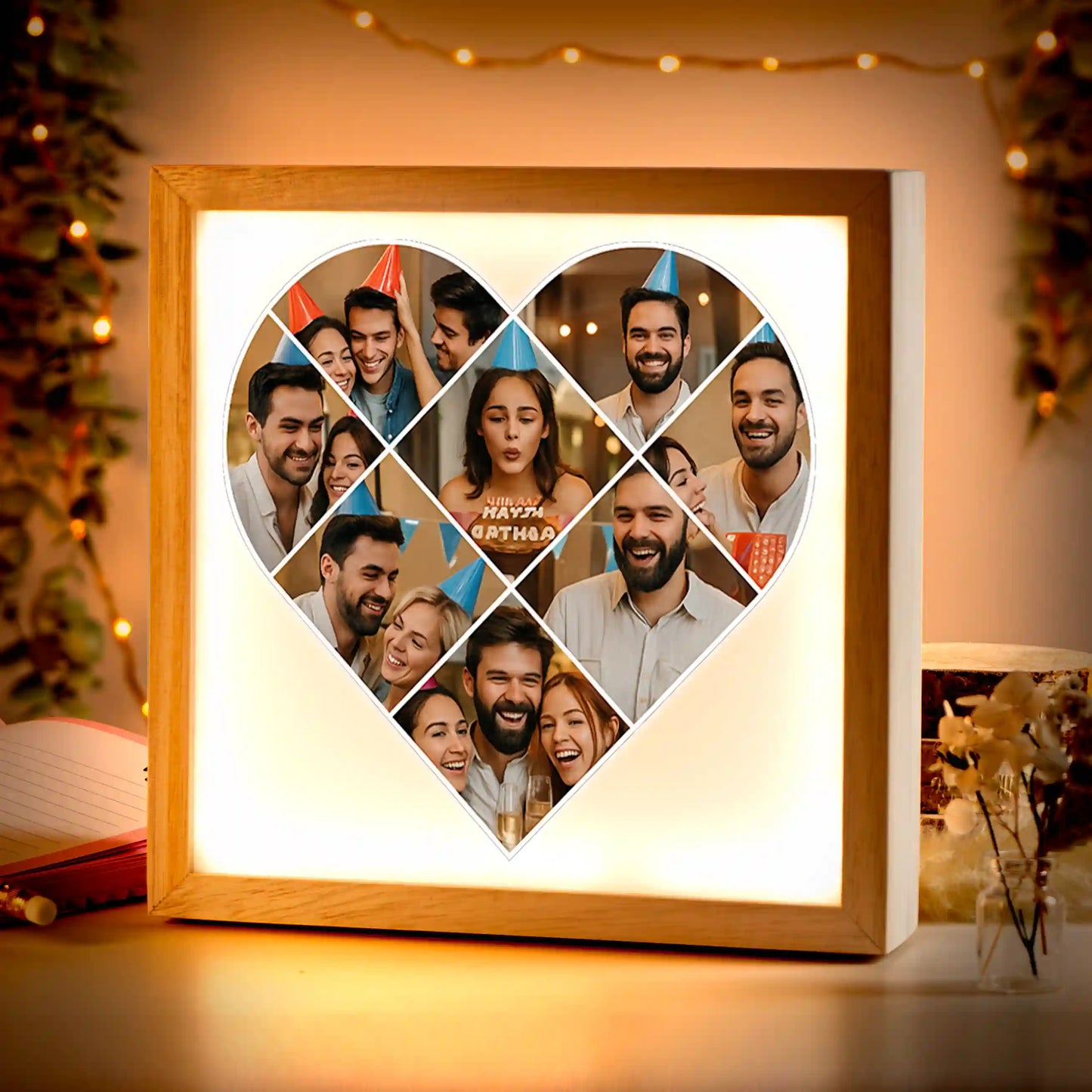 Beleuchteter Bilderrahmen inkl. personalisiertem Bild "Fotocollage #5 Herz"