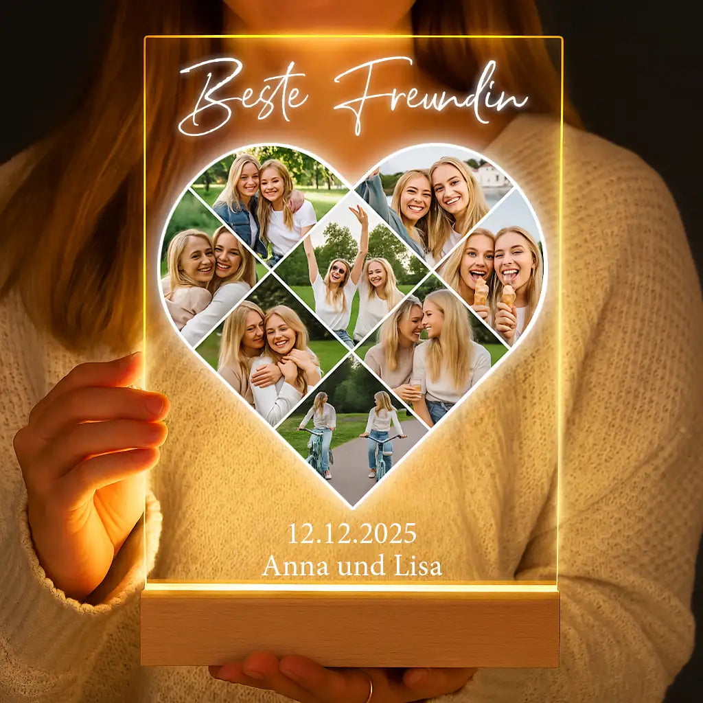 Personalisierte LED-Lampe aus Acrylglas "Fotocollage #5 Herz"