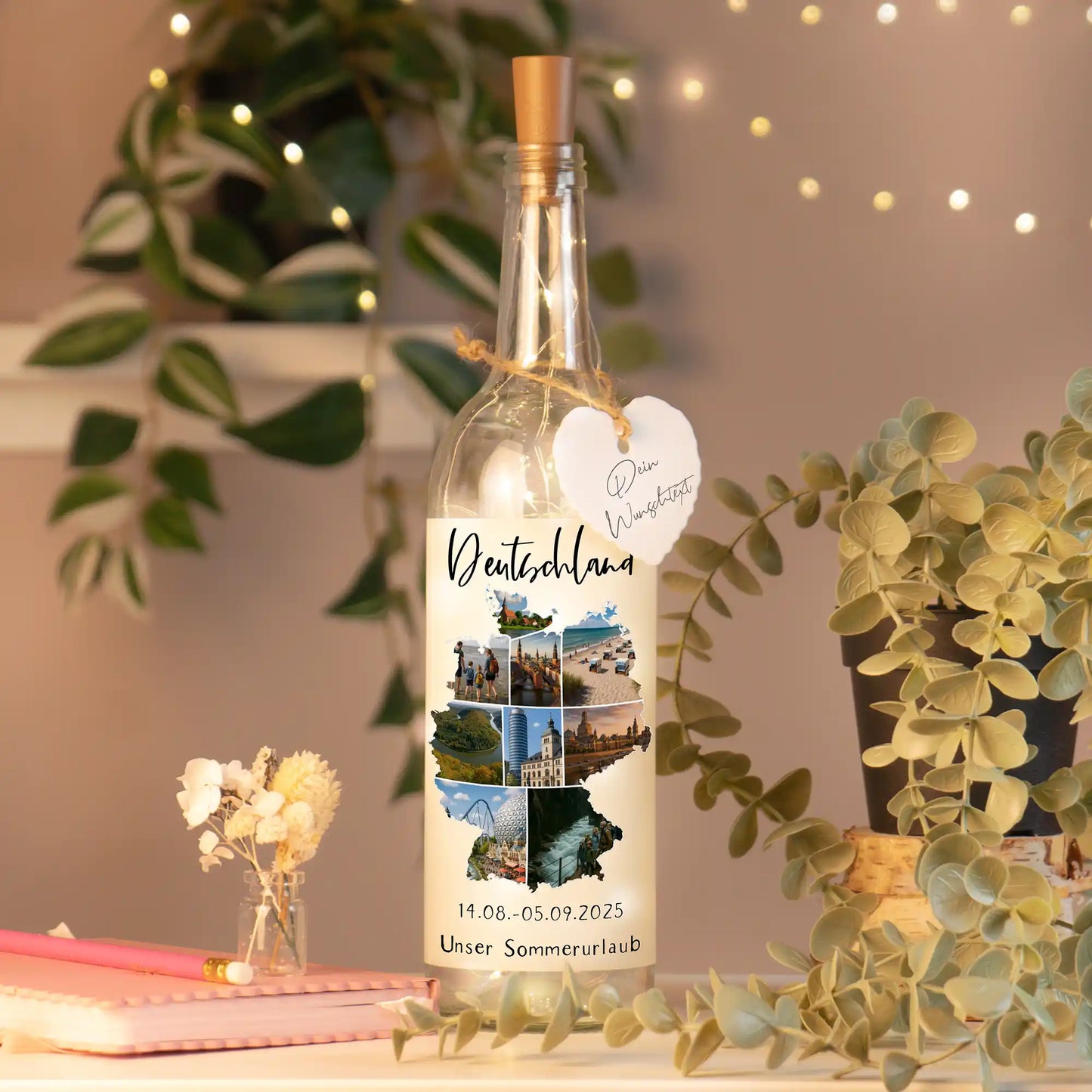 Personalisierte Lichterflasche "Unser Urlaub #1"
