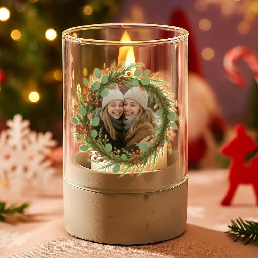 Personalisiertes Windlicht "Weihnachtskranz"