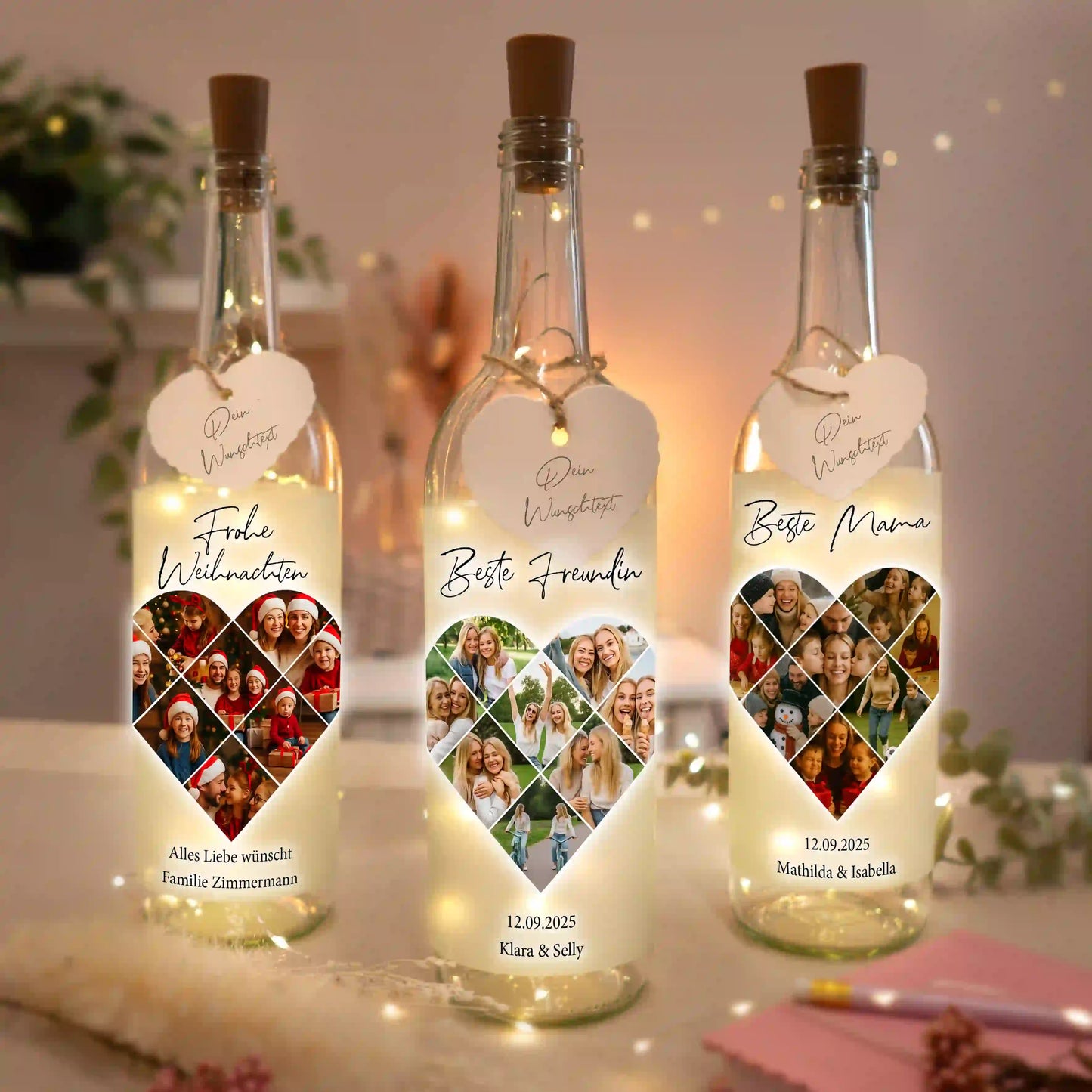 Personalisierte Lichterflasche "Fotocollage #5 Herz"