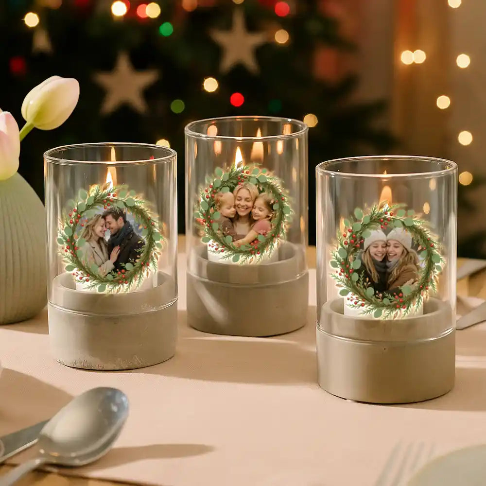 Personalisiertes Windlicht "Weihnachtskranz"