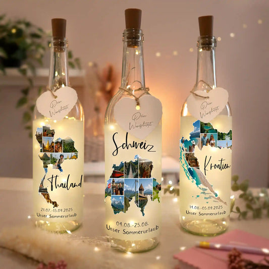 Personalisierte Lichterflasche "Unser Urlaub #1"
